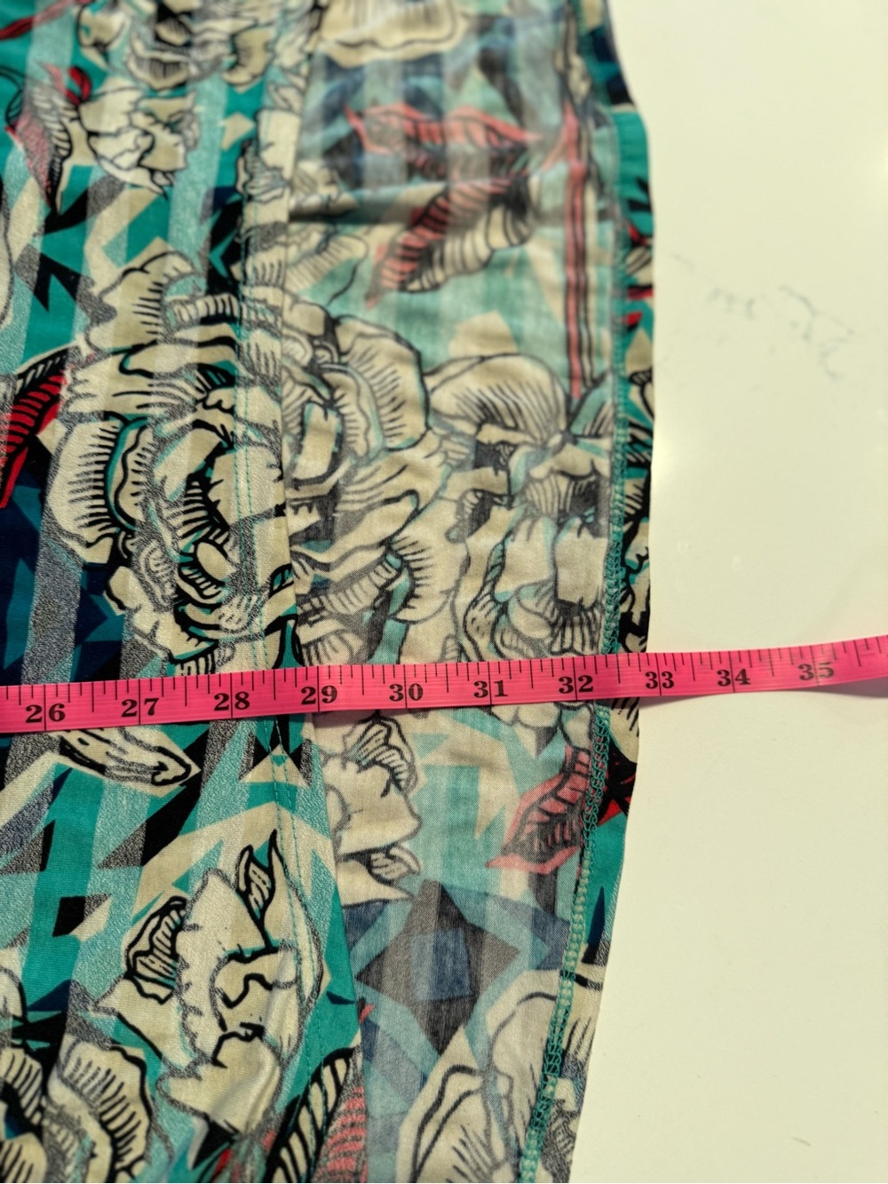 LuLaRoe Floral Stripe Short Sleeve Top - Teal, Blue, Cream - Picture 5 of 6
